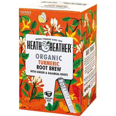 Heat & Heather Bio Kurkuma zázvor galangal a ženšen na podporu a povzbuzení organismu s účinnými kořeny podpůrný čaj 20 sáčků x 1,5 g