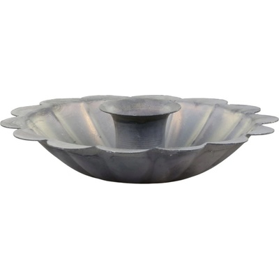 Zinkový antik kovový svícen na úzkou svíčku s květem Nostalgic - Ø 12*4 cm - Chic Antique