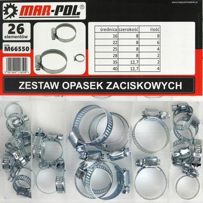 Spony hadicové, 26 ks, 16-40 mm MAR-POL