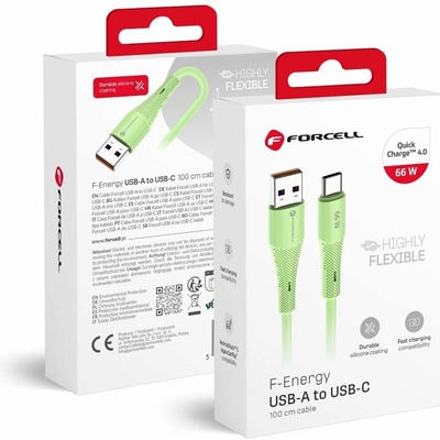 Forcell C342 USB A to Type C Qc4.0 3A 66W Silicone 1m zelený