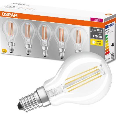 OSRAM 4058075090668 LED 2021 E A - G E14 kvapkový tvar 4 W = 40 W teplá biela 45 mm x 84 mm vlákno 5 ks; 4058075090668