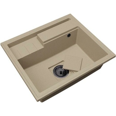 DobreSny Granitový dřez ELITE 6052 BÉŽOVÝ + černý sifon 60 x 52 x 21,5cm