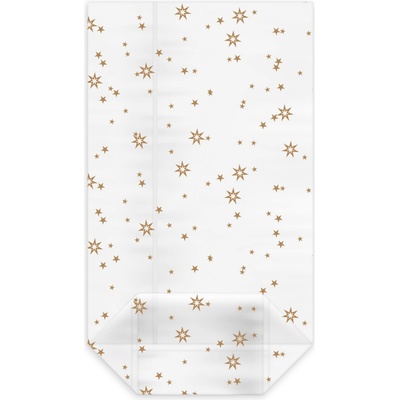 Celofánové sáčky s krížovým dnom Hviezdy zlaté 11,5 × 19 + 4,5 cm 100 ks