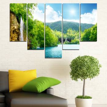 Vivid Home Картини пана Vivid Home от 5 части, Водопад, Канава, 160x100 см, 6-та Форма №0224