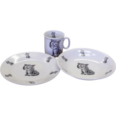 Čeaký porcelán Dětská jídelní sada KOČKA 3 dílná