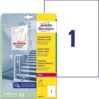 AVERY Етикет AVERY L8001-10 210x297mm антимикробен бял 10 етикета/кутия 10 листа/кутия (L8001-10)