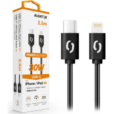 Aligator DATKP60 POWER 30W, USB-C/Lightning 3A, 2,5m, černý