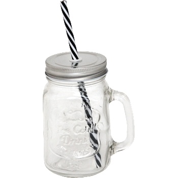 Horecano Стъклен буркан със сламка и сребърна капачка ф7х13 cm (1841S) (0193774)