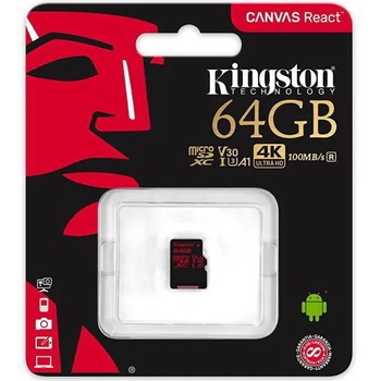 Kingston microSDXC Canvas React 64GB C10/U3/V30/A1 SDCR/64GBSP