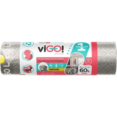 viGO! Торби за отпадъци с връзки viGО! - Premium №1, 60 l, 10 броя, сребърни (2218051)