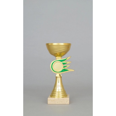 Zlatý sportovní pohár se zlato zeleným středem 16 28 cm 16 cm