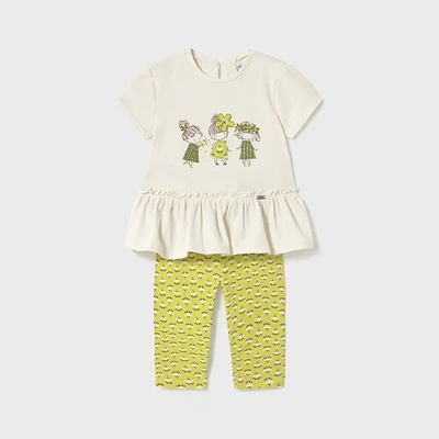 Mayoral Комплект бяла тениска и клин цветя в зелен цвят за мини момиче Майорал