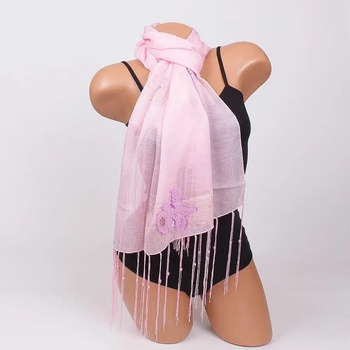 Image 1 of Стилен шал в розово с бродирани цветя и перлички