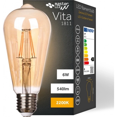 LVT Dekoračná LED žiarovka E27 6W 2200K ST64 filament jantár PL1811