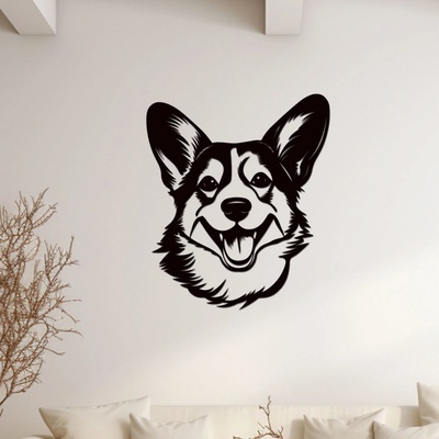 dřevo života Dřevěná dekorace na stěnu psa Corgi hlava Rozměry (cm): 50x60, Zvolte barvu dekoru: Černá