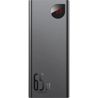 Baseus Adaman Metal Digital Display Power Bank 65W 20000 mAh (PPIMDA-D01) - външна батерия с два USB-A и един USB-C изходи и технология за бързо зареждане (черен)