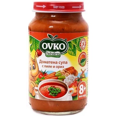 OVKO Bebelan - Пюре доматена супа с пиле и ориз 8 месец 220 гр (5596)
