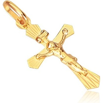 Šperky eshop Zlatý prívesok 585 krížik so zrezanými ramenami a Kristom GG06.20