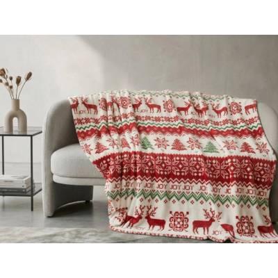 Textilomanie Bílá vánoční mikroplyšová deka Christmas Joy 300 g/m2 160x200