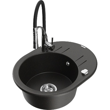 Mexen Kevin гранитна мивка с една камера с отцедник и кухненски смесител Aster, черен/златист металик - 6517-75-73450-07 (6517-75-73450-07)