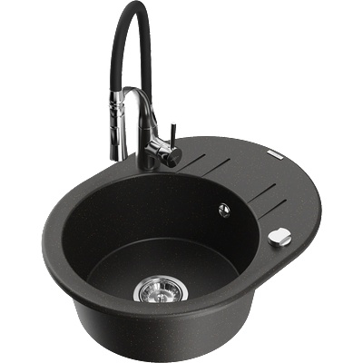 Mexen Kevin гранитна мивка с една камера с отцедник и кухненски смесител Aster, черен/златист металик - 6517-75-73450-07 (6517-75-73450-07)