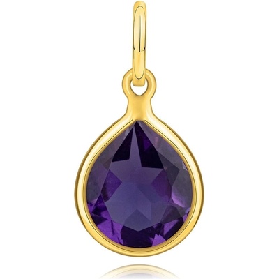 Šperky Eshop Přívěsek ze žlutého zlata slza fialový kámen hladký okraj S5GG256.25