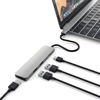 Satechi USB-C Multiport Adapter - мултифункционален хъб за свързване на допълнителна периферия за компютри с USB-C (тъмносив)