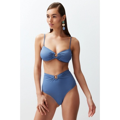 Trendyol Blue Premium Accessory High Waist Hipster Bikini Bottom modrá