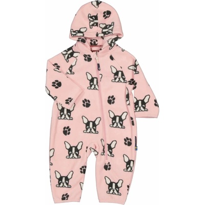 Detský fleecový overal s odopínateľnou kapucňou Geggamoja Pink Bulldog