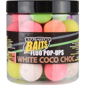 STRATEGY BAITS Plovoucí boilies Fluo Pop-Up 100g 20mm White Coco Choc