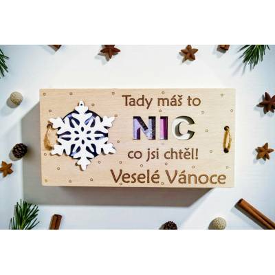 Dekorace z Řečice Vánoční dřevěná karta/přání na peníze NIC chtěl.