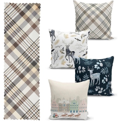 Minimalist Cushion Covers Комплект от 4 коледни калъфки за възглавници и покривка за маса Holiday Season - Minimalist Cushion Covers (RunnerSet15)