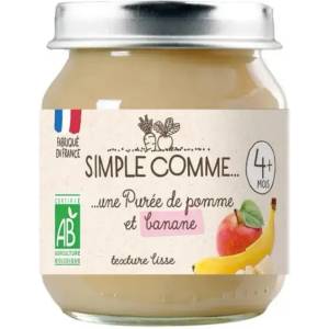 Simple Comme Био плодово пюре Simple Comme - С ябълка и банан, 4 м+, 125 g (3288131900261) - baby