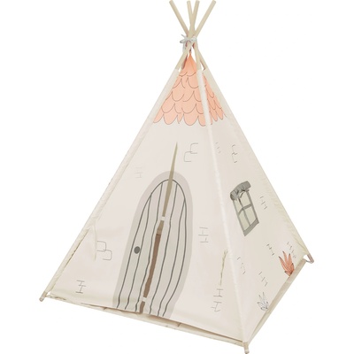 KikkaBoo Дървена палатка за игра с мека подложка - Beige House (31201010380)