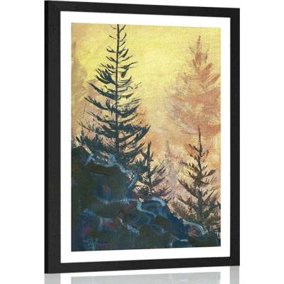 Plakát s paspartou lesní malba - 20x30 black
