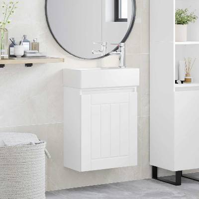 vidaXL Мивка за баня със смесител Бяло 45, 5 x 25, 5 x 84 см (889491)