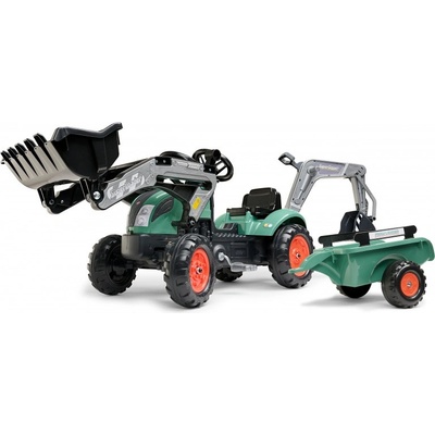Falk Šliapací traktor Vintage 2054N s lyžicou bagrom a prívesom zelený
