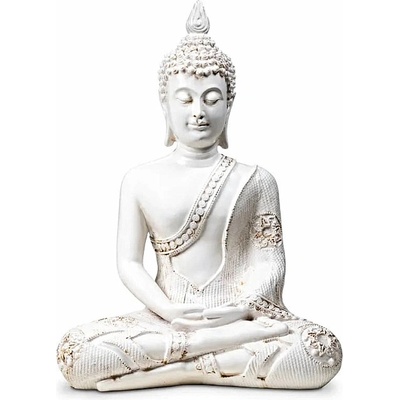 Nefertitis Buddha meditující thajská soška bílý starožitný vzhled - výška cca 27 cm
