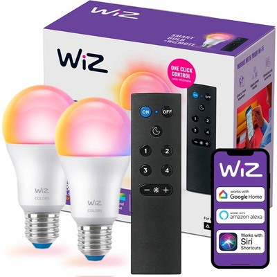 WiZ SET 2x LED žárovka E27 A60 8W 60W 806lm 2200-6500K RGB IP20, stmívatelná + ovladač – Hledejceny.cz