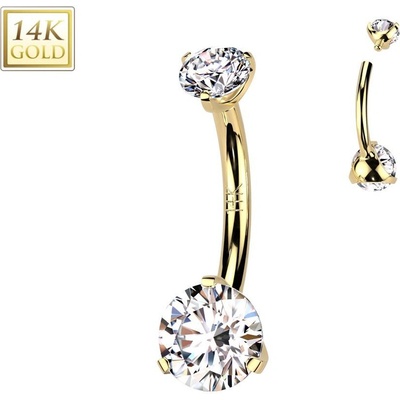 Šperky4U zlatý piercing do pupíku kulatý zirkon ZL01271-YG