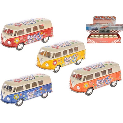 Kinsmart Autobus VW Peace and love na zpětné natažení Žlutá