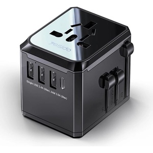 YESIDO Пътническо зарядно - Yesido MC10 - 3× USB + Type-C, EU/UK/US/AUS, 3.6A - Черно