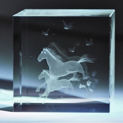 3D koníci ve skleněné krychli 60 mm