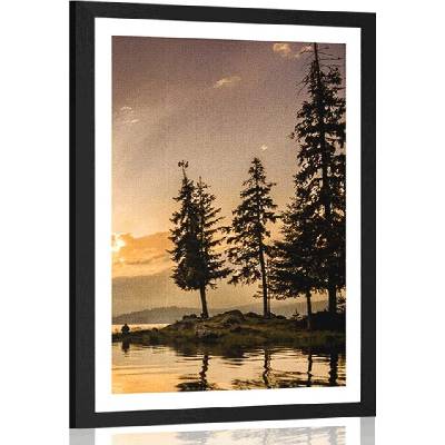 Plakát s paspartou horské jezero - 30x45 black