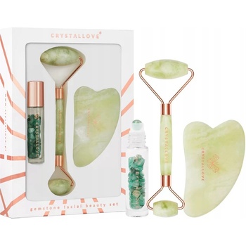 CRYSTALLOVE Jade Beauty Set – valček na tvár + gua sha doštička + roll-on