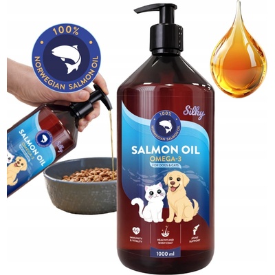 Lososový olej pre psa a mačku Salmon Oil Omega-3 a 6 Silky 1000 ml
