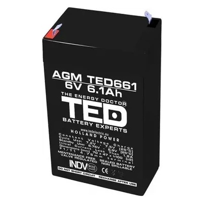 Ted electric Оловна Батерия TED ELECTRIC, 6V, 6.1Ah, 70/ 47/ 100 mm, AGM (TED-6V-4.5-AGM)