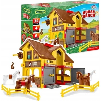 WADER Play House - Ranč s koňmi plast + kůň 4 ks