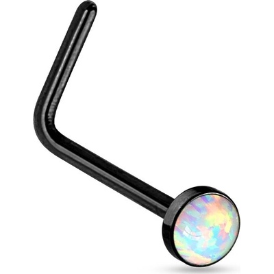 Šperky4U černý zahnutý piercing do nosu opál N0014