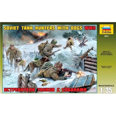 Zvezda figurky sovětští lovci tanků se psy 1:35
